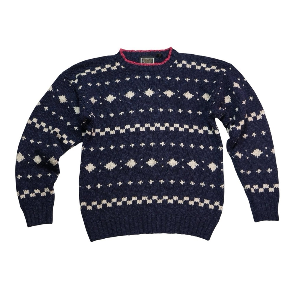 Britches of Georgetown Sweater L Navy Fair Isle Silk Cotton Blend Crewneck